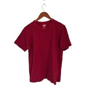 UNIQLO Crewneck Tee Cotton T-Shirt Burgundy Red Black Swirls Size Med